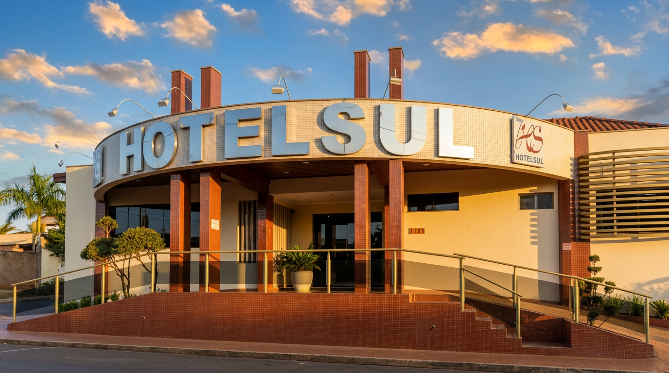 Fachada do Hotel Sul em Paranaíba ao entardecer